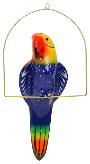 Ceramic Hanging Parrot With Perch 21 Multi Color Hand Painted Blue Ceramic Hanging Parrot With Perch 21 Multi Color Hand Painted Blue