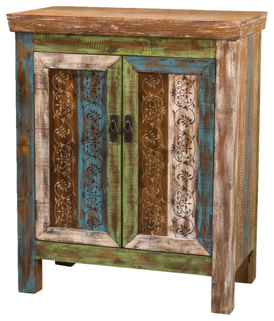 GDF Studio Leo Antique Dark Green Wood 2-Door Cabinet