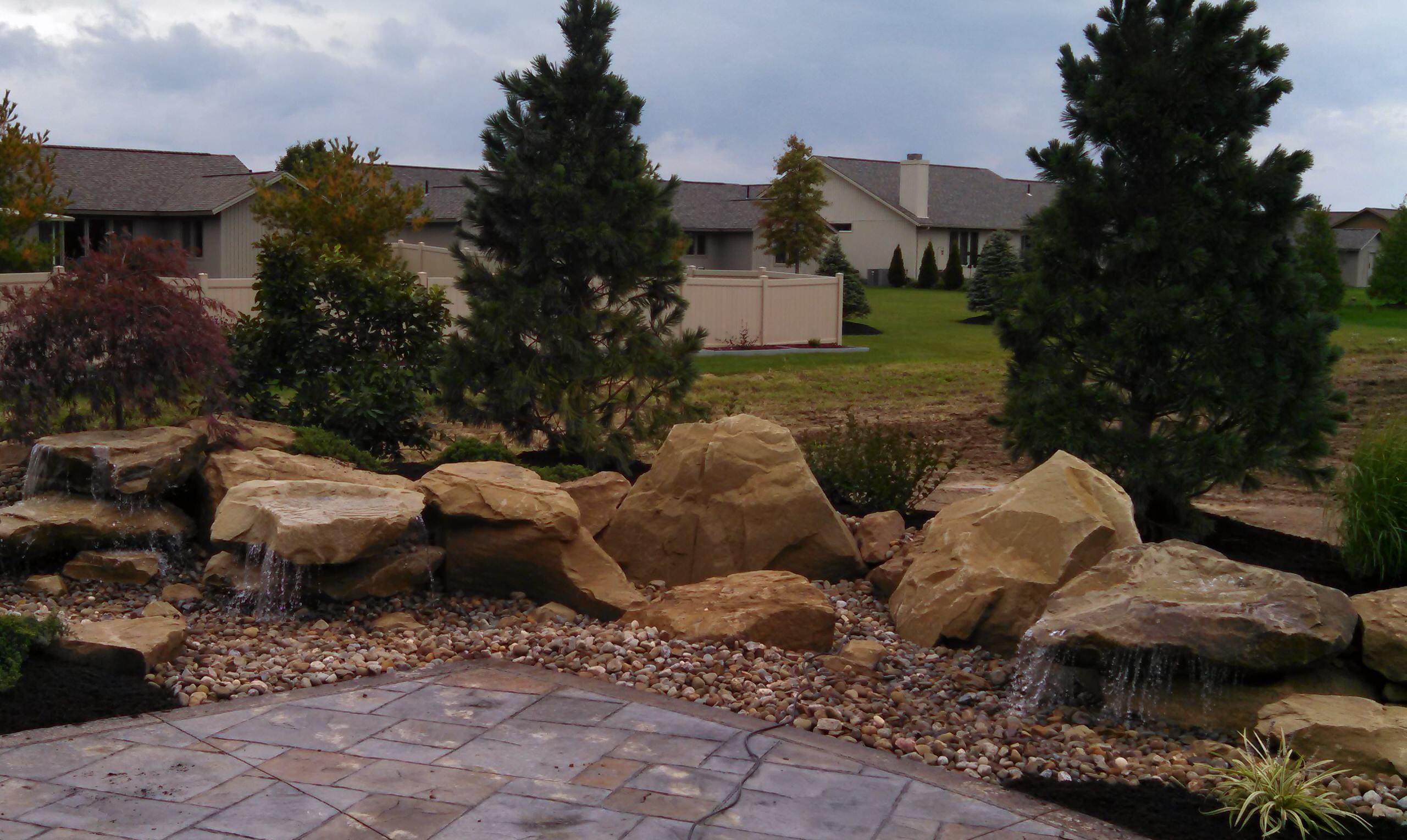 Carved Stone water features around patio