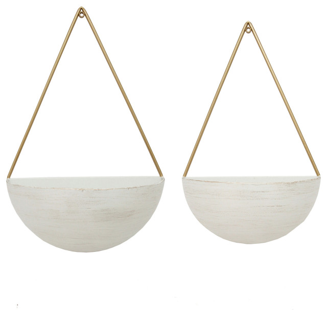S/2 Metal Half Moon Wall Planters, White - Contemporary - Indoor Pots ...