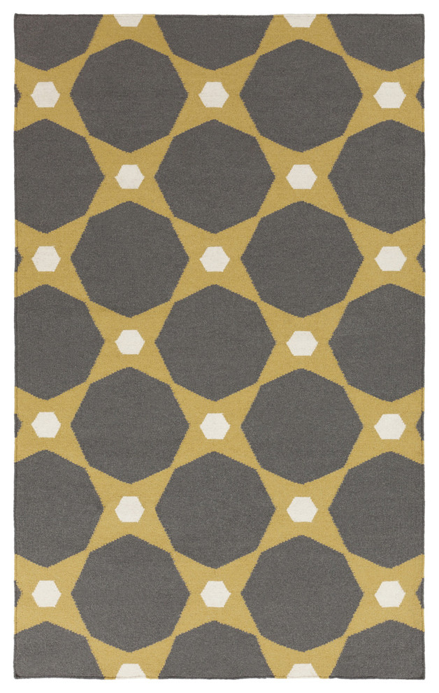 Frontier Star and Circles Rug in Pewter and Kelp Brown