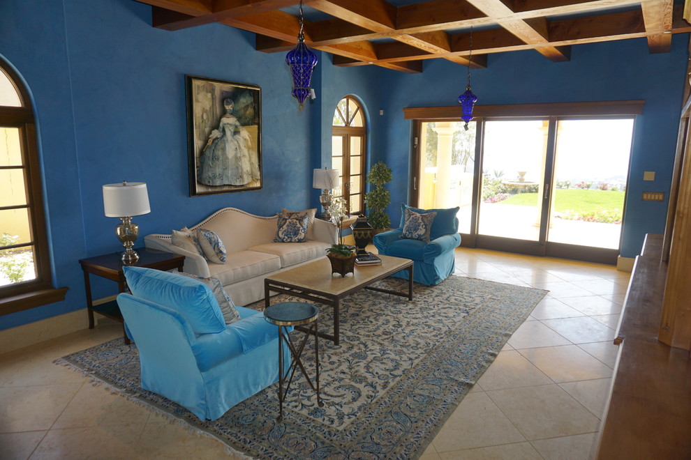 Photo of an expansive mediterranean open concept family room in Orange County.