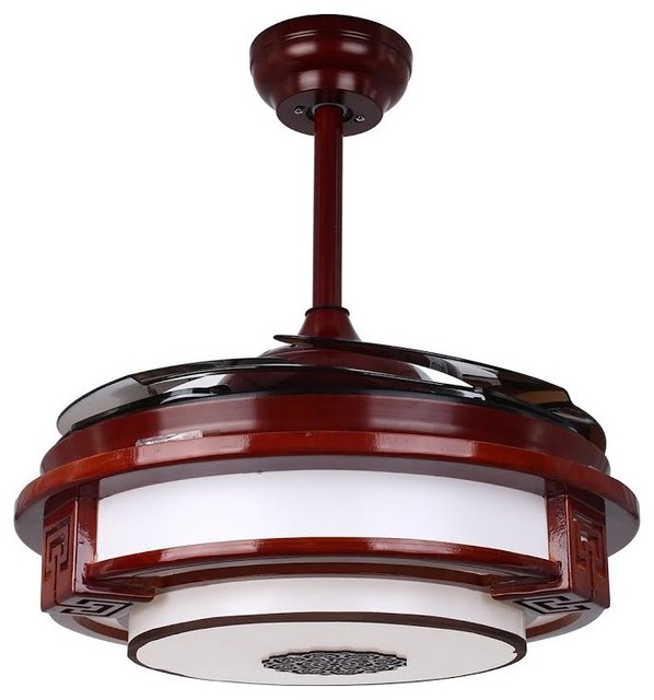 Quaint Led Ceiling Fan With Foldable Blades Chrome And Rosewood Quaint Led Ceiling Fan With Foldable Blades Chrome And Rosewood Asian Fans