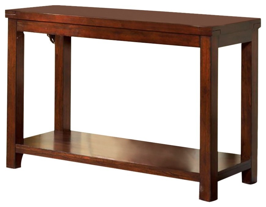 Transitional Rectangular Wooden Sofa Table with Bottom Shelf, Cherry
