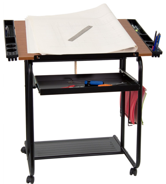 Adjustable Drawing and Drafting Table with Black Frame and Dual Wheel ...