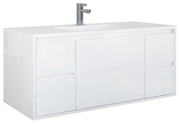 Geomi 5-Drawer White Floating Bathroom Vanity, 47"