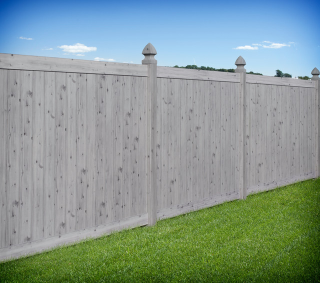 Gray Wood Grain Pvc Vinyl Privacy Fence By Illusions Vinyl Fence Traditional Garden New York By Illusions Vinyl Fence Houzz Uk