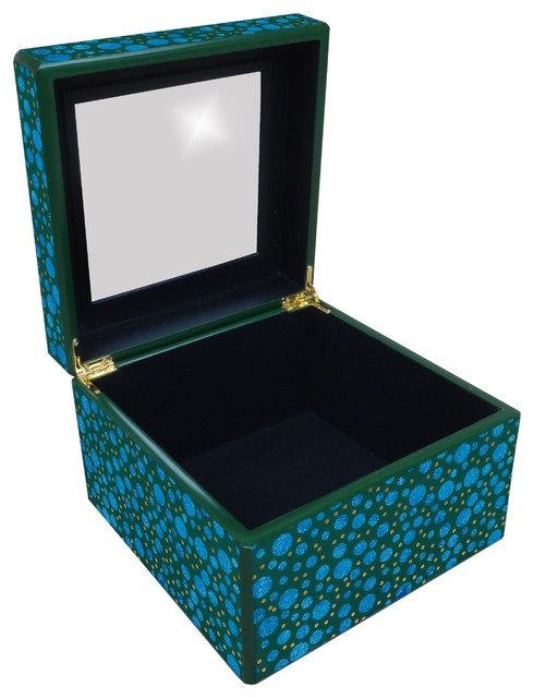 Handmade Reverse Painted Mirror Tray  Blue and Green Dots - Medium Arcadia Home main image 0
