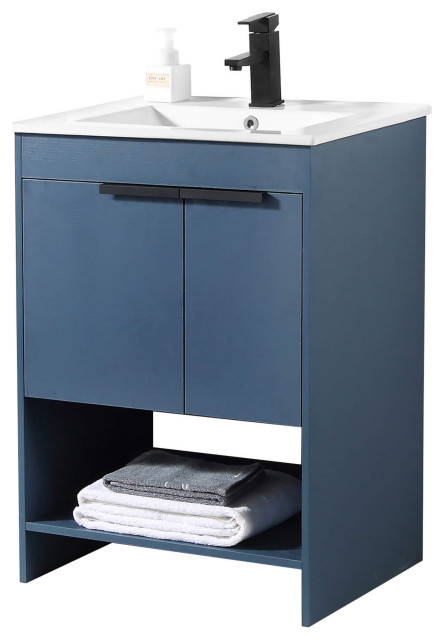 Phoenix Bath Vanity With Ceramic Sink Full assembly Required, Navy Blue, 24"