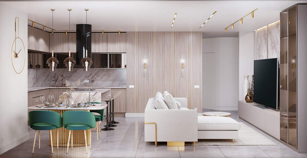 Кухня гостиная с островом