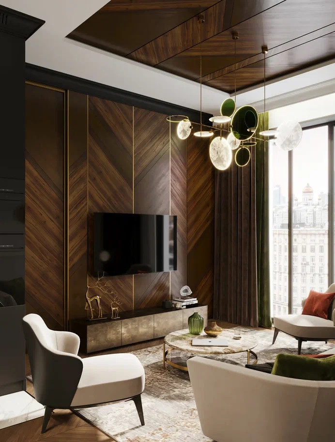 Интерьер с изысканным декором и обилием дерева