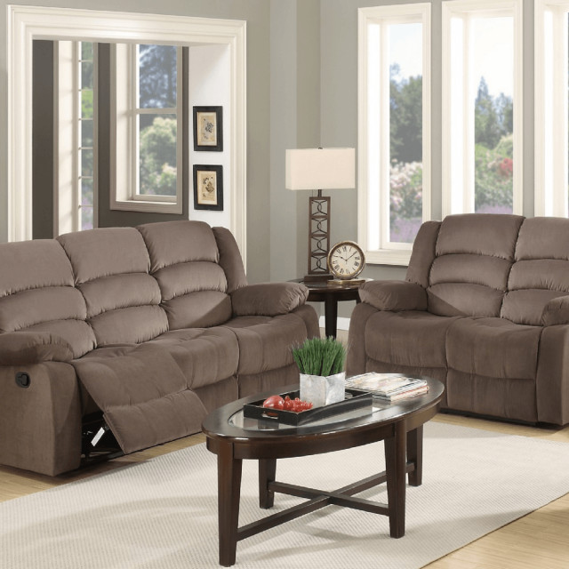 60'" X 35'" X 40'" Modern Brown Leather Sofa And Loveseat