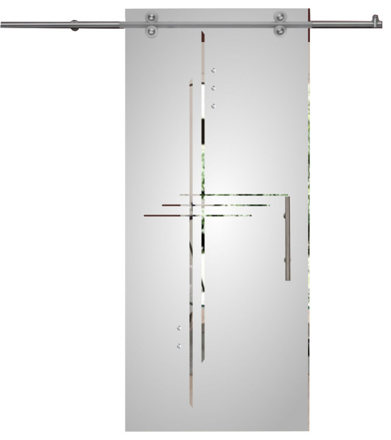 Single Sliding Barn Glass Door, V2000 Line Cross Design, 36"x81"