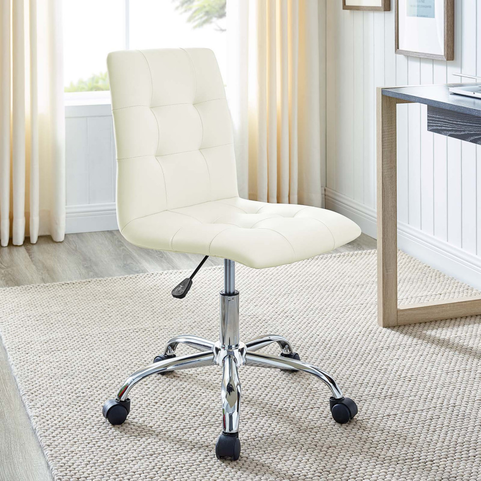 Modern Contemporary Office Chair, White Faux Leather Contemporary