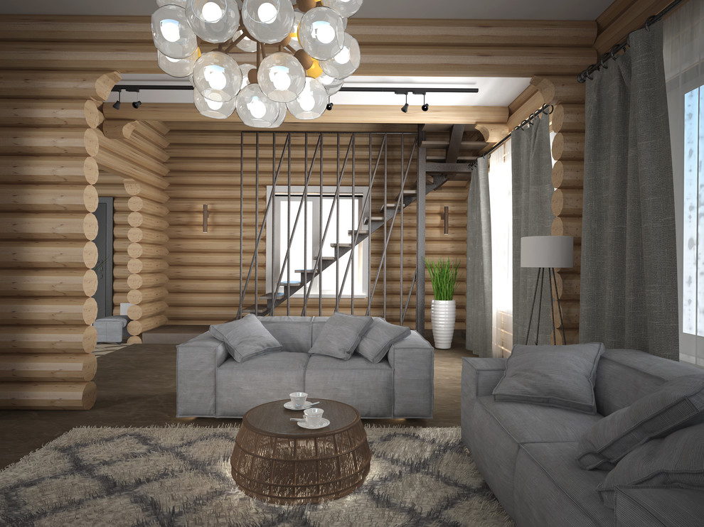 Современный интерьер в бревенчатом доме