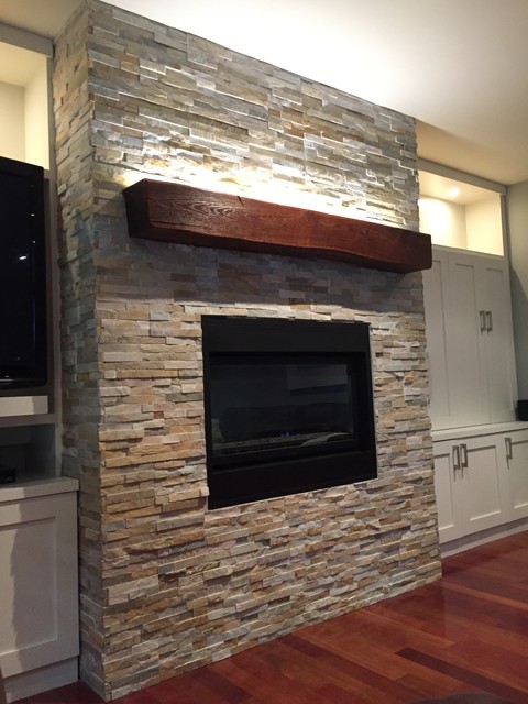 Fireplace With Barn Beam Mantel Rustic Family Room Toronto