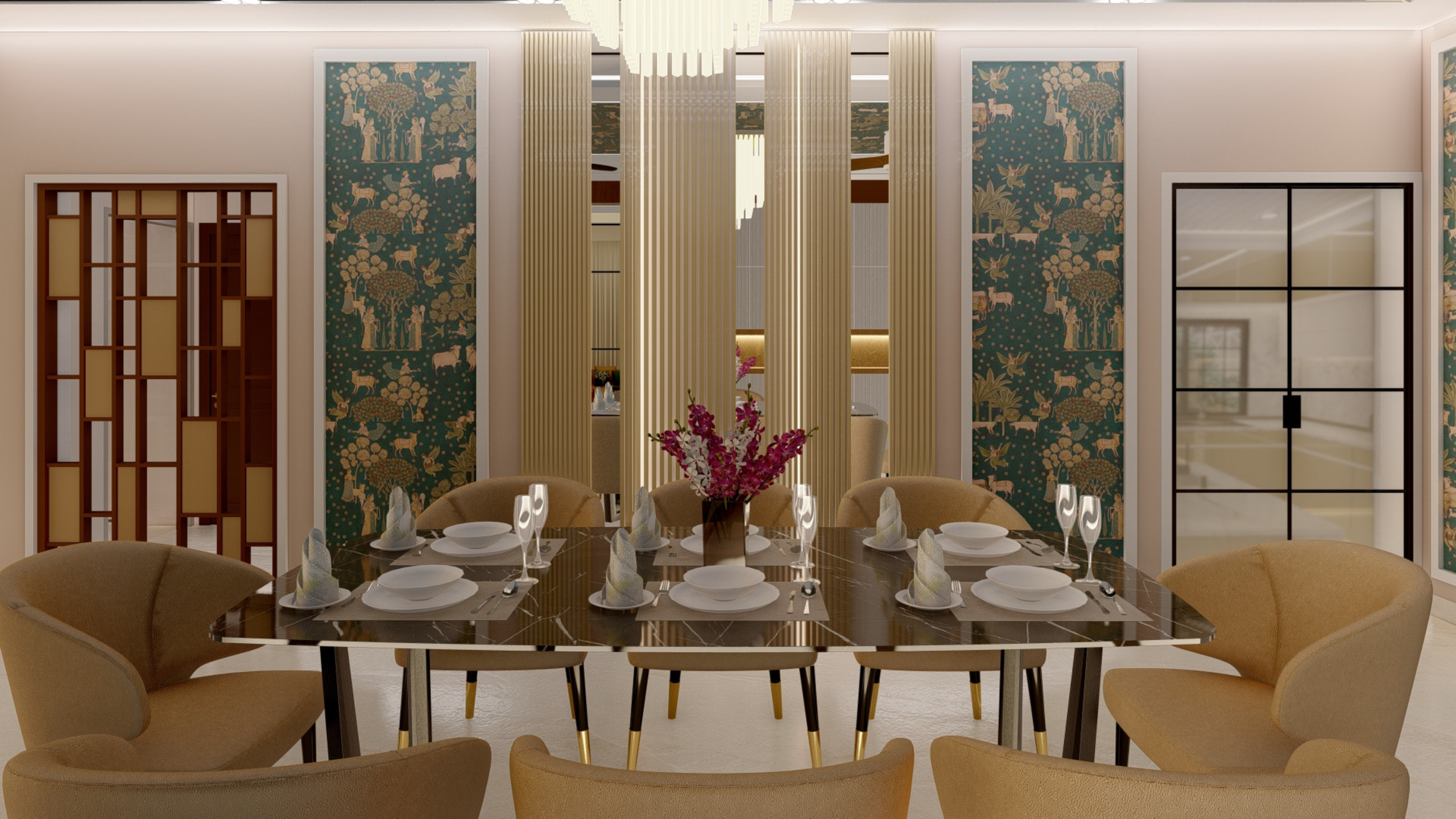 Art Deco Style Dining Room with Glamorous Gold Elements in Kingswood