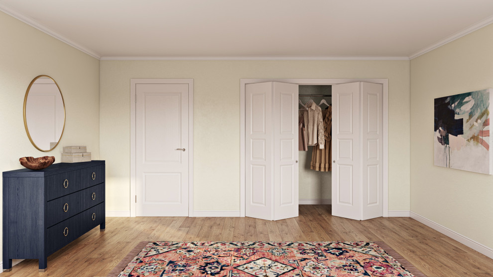 Modelo de dormitorio principal tradicional renovado de tamaño medio
