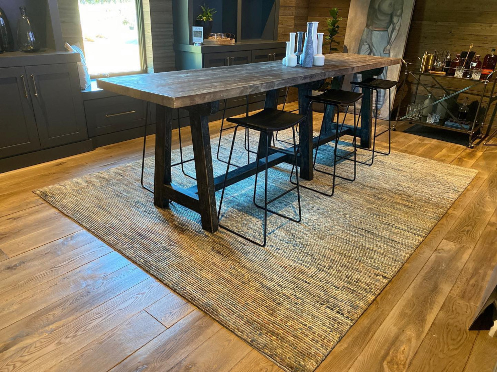 Design ideas for a large country home bar in Portland with multi-coloured floor.