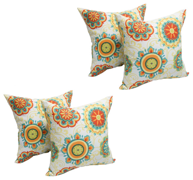 17" Square Polyester Outdoor Throw Pillows, Set of 4, Farrington Sky