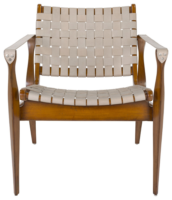 Safavieh Couture Dilan Leather Safari Chair, White/Brown