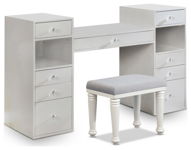 Contemporary Vanity Set, Unique Design With Multiple Drawers & Padded ...