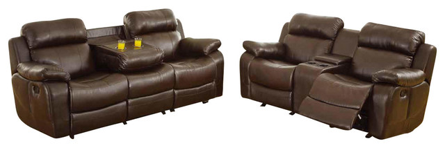 Homelegance Marille 3-Piece Reclining Living Room Set, Brown Leather