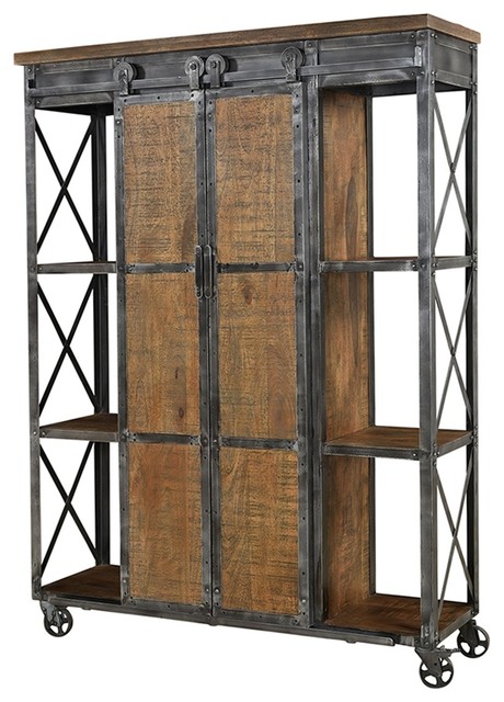 73 Verdiana Shelving Cabinet Sliding Metal Doors Wood Four Wheels