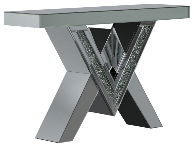 Taffeta V-shaped Sofa Table With Glass Top Silver
