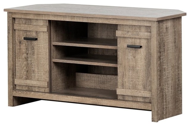 South Shore Exhibit 41 Corner Tv Stand In Weathered Oak Rustic