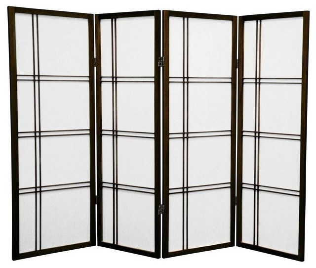 4' Tall Double Cross Shoji Screen, Walnut, 4 Panels