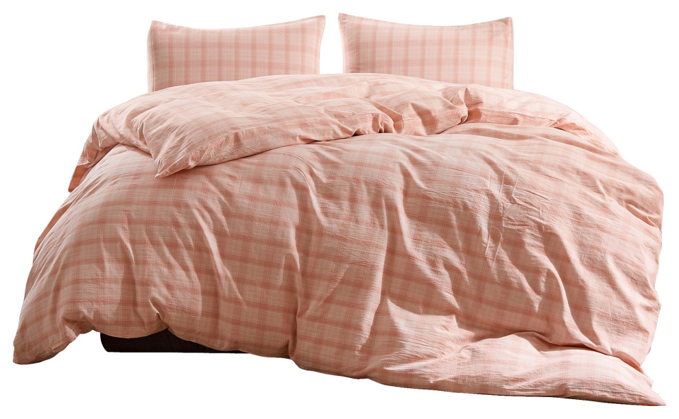 Kolkata Washed Cotton Duvet Set, Soft Pink, 102" X 90