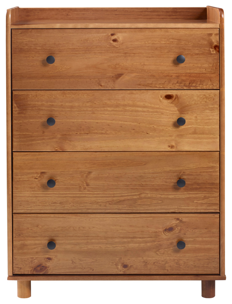 4 Drawer Solid Wood Chest, Caramel Midcentury Accent Chests