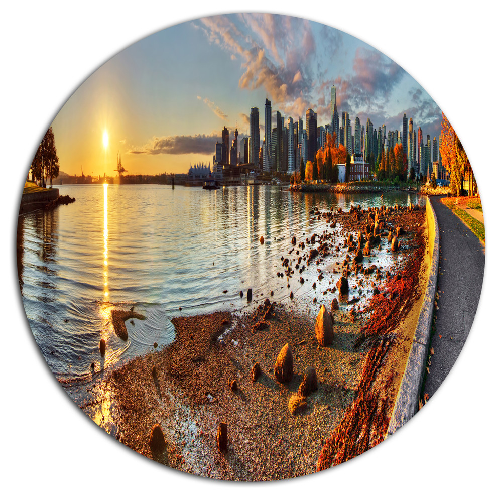 Vancouver Downtown Panorama, Landscape Disc Metal Artwork, Disc of 11
