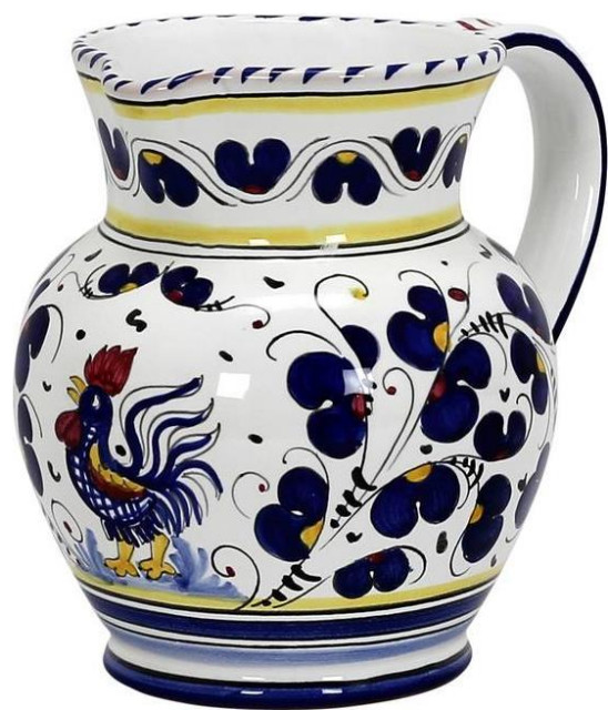Pitcher Deruta Majolica Orvieto Rooster Blue Ceramic Dishwasher Safe