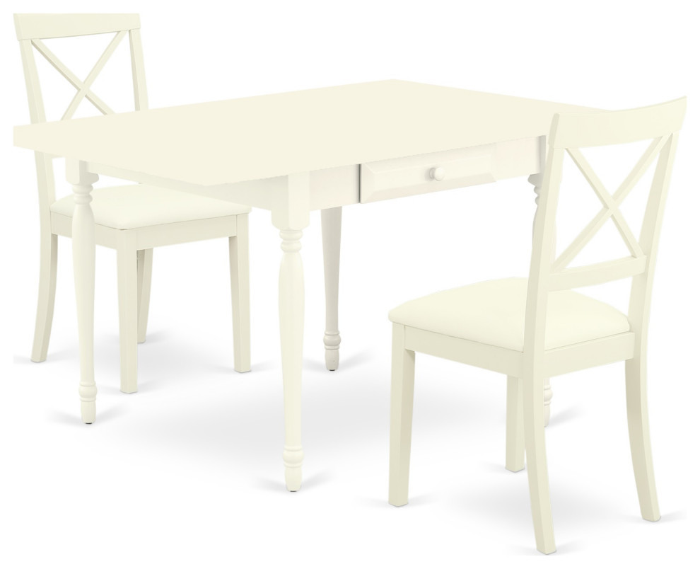 3Piece Table Set, Table, 2 Chairs, Drop Leaf Table, Chairs, White