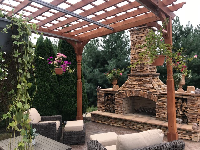Kansas Paver Patio With Pergola Fireplace Outdoor Kitchen And