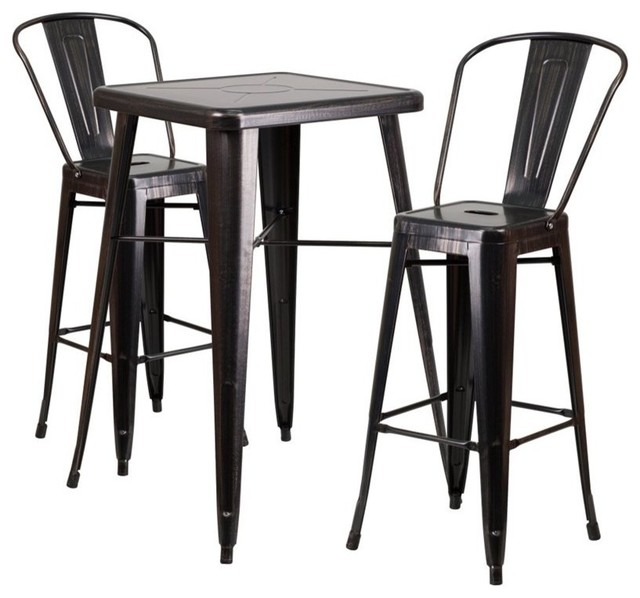 Flash Furniture Metal 3 Piece Bar Table Set In Black Antique Gold Flash Furniture Metal 3 Piece Bar Table Set In Black Antique Gold Contemporary Outdoor Pub And Bistro Sets By Homesquare