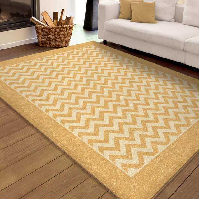 Orian Veranda Indoor Outdoor Sunny Day Chevron Area Rug Gold