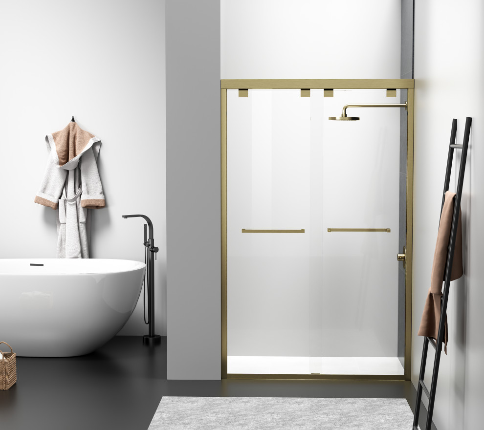 ANGELES HOME 44-48 In. W X 72 In. H Semi-Frameless Double Sliding Shower Door In Chrome With 1 4 In 6mm Thick Sgcc Tempered Glass W8ck94637