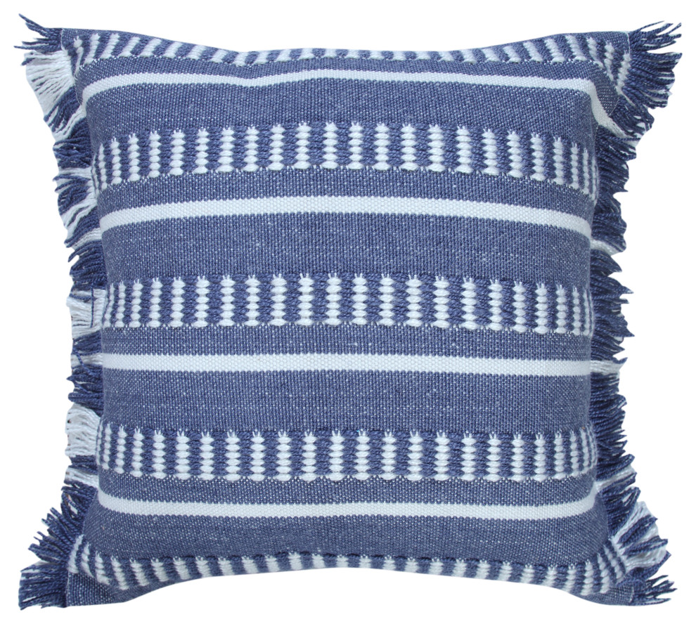Ox Bay Handwoven Blue/White Geometric Polyester Pillow Cover, 20"x20"