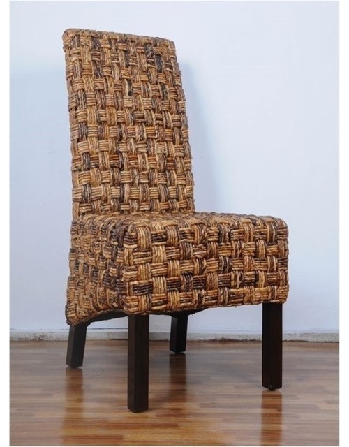 Bowery Hill 40"H Coastal Wicker / Rattan Dining Chair in Brown (Set of 2) Tropical Dining