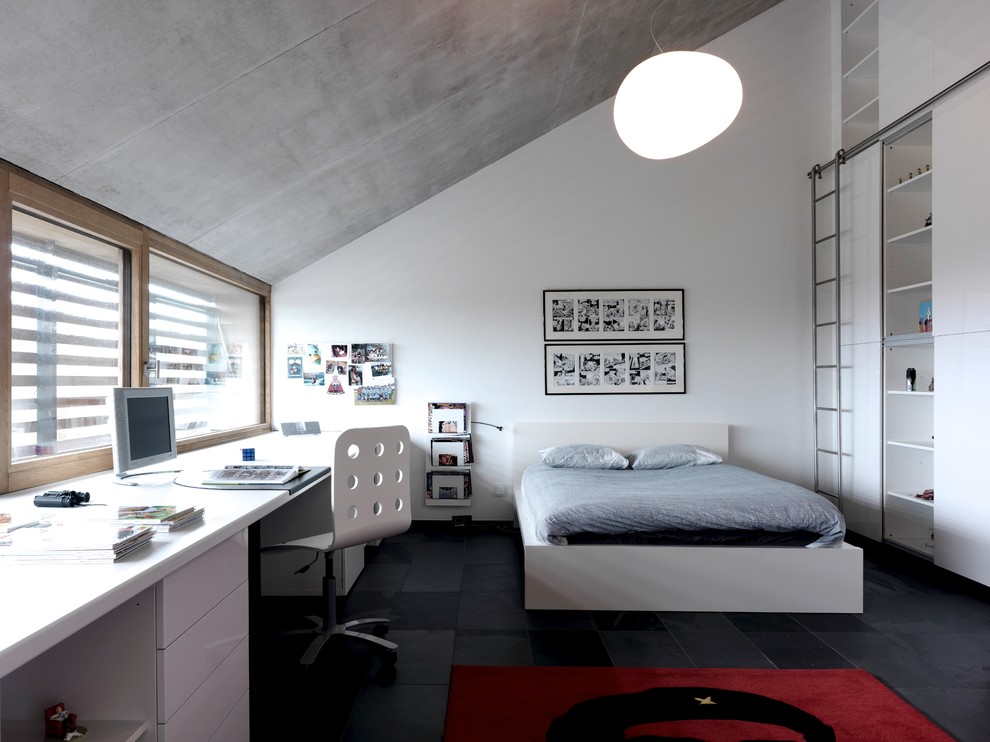 Kids' bedroom - bedroom contemporary gender-neutral kids' bedroom idea in San Diego with white walls