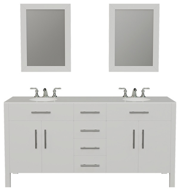72 Double Basin Sink White Vanity Set, Contemporary White Vanity Table