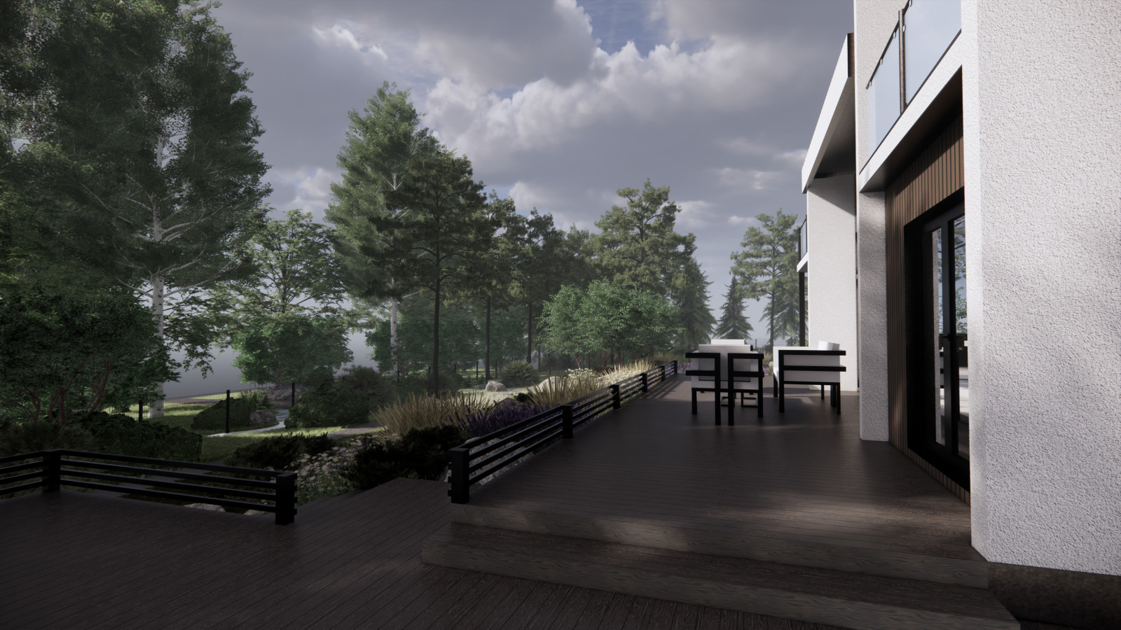 Вид от бассейна на участок