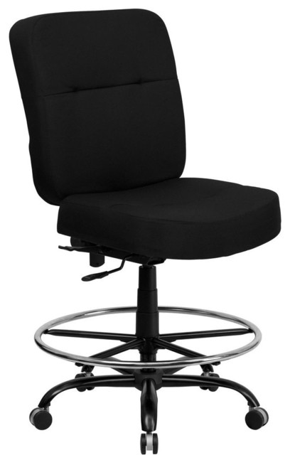 Hercules Series Big & Tall Black Fabric Drafting Stool with Extra Wide Seat