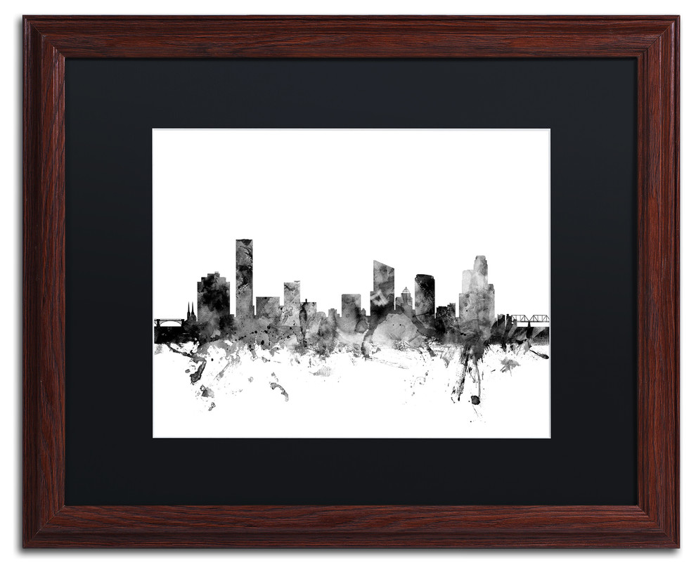 Michael Tompsett 'Grand Rapids MI Skyline B&W' Matted Framed Art, 16x20