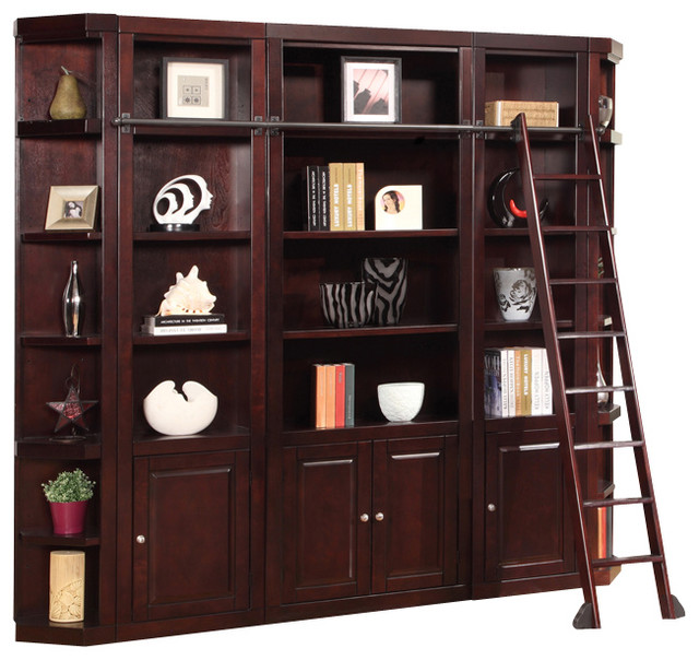 5 Piece Boston Library Wall Unit Merlot Transitional Bookcases 5 Piece Boston Library Wall Unit Merlot