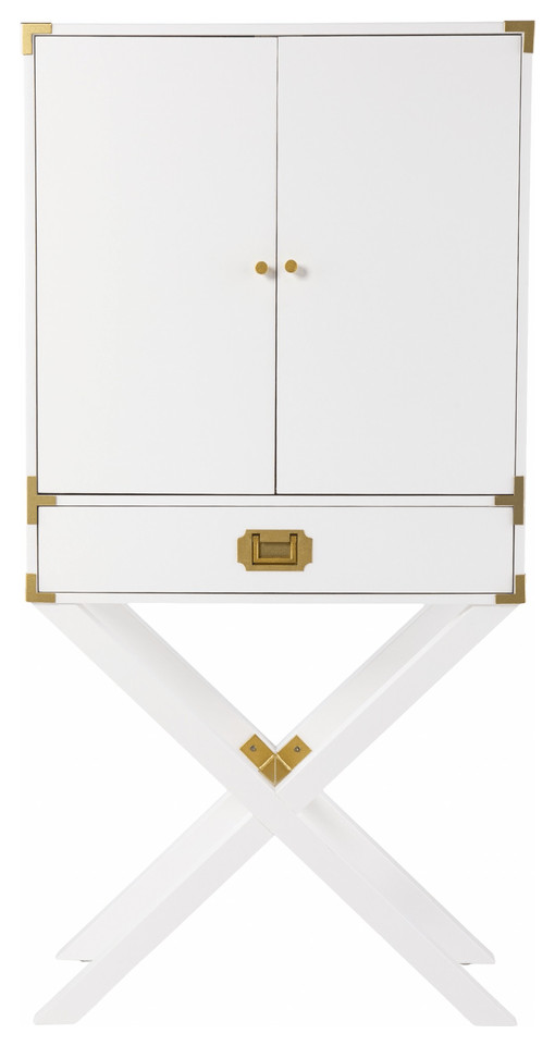 Campaign White and Gold Tall Bar Transitional Wine And Bar by HomeRoots