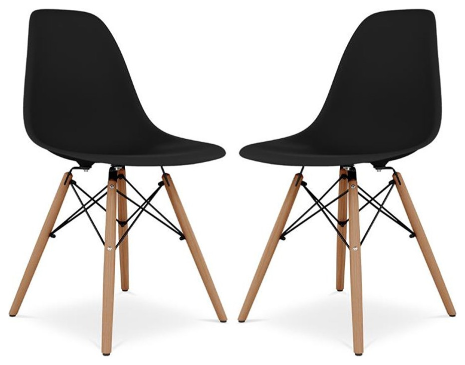 Maklaine 17.5 inches Plastic and Wood Dining Chairs in Black (Set of 2
